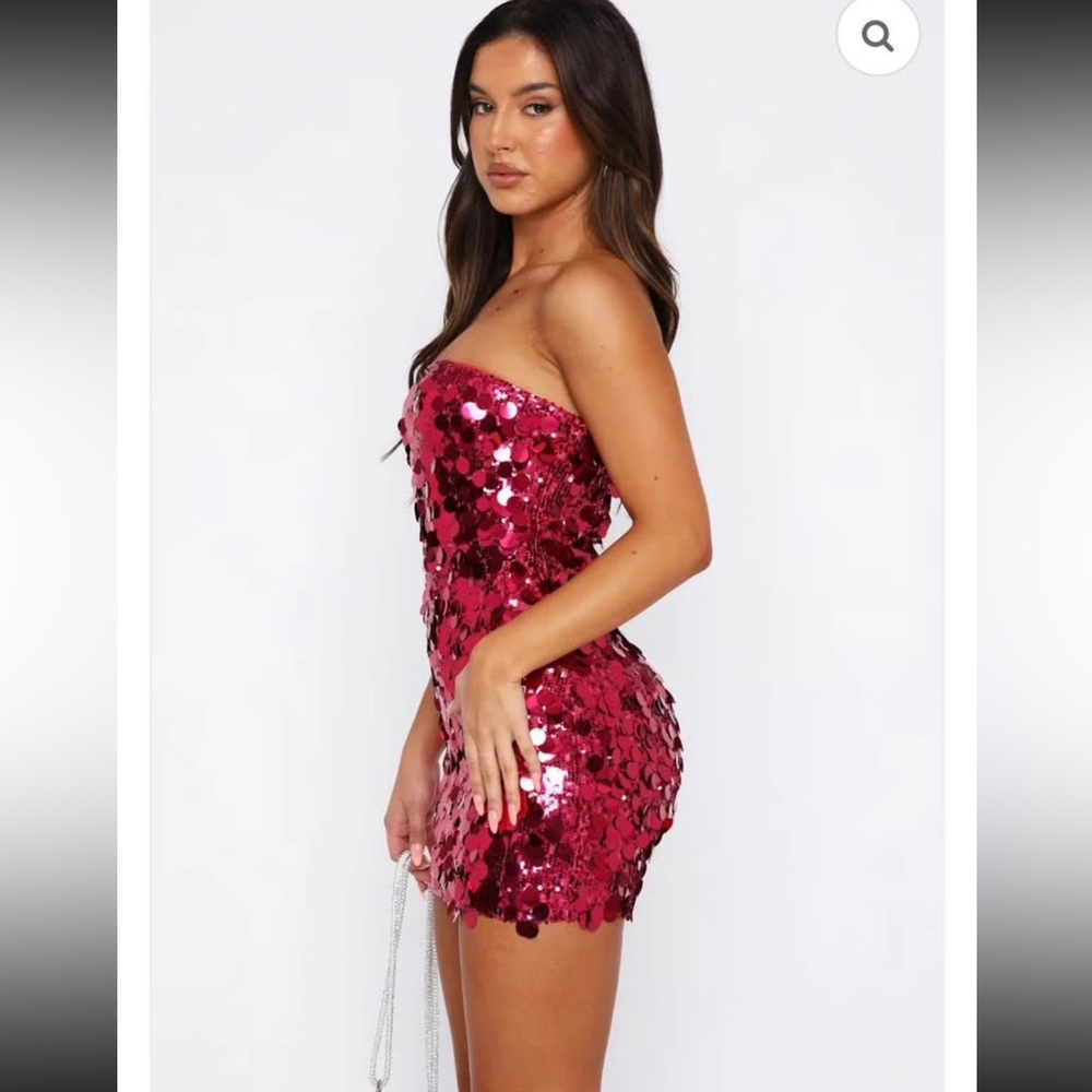 White Fox Boutique Strapless Hot Pink Sequin Mini Dress